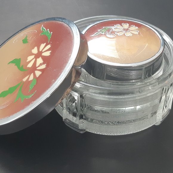 Antique VTG ART DECO Clear GLASS Vanity Powder Box Trinket Metal Lid Set of 2 - Picture 3 of 12